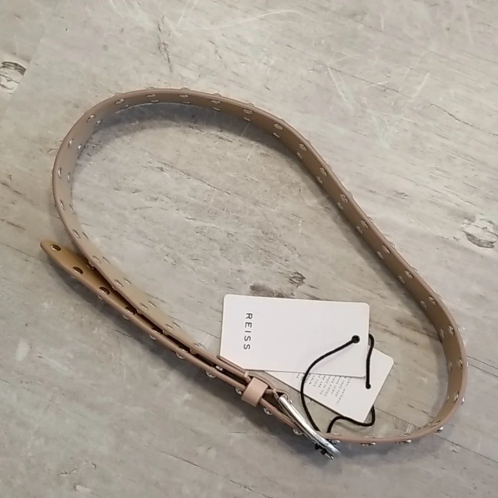 💕REISS💕 Emin Studded Wide Leather Belt ~ Nude XS
